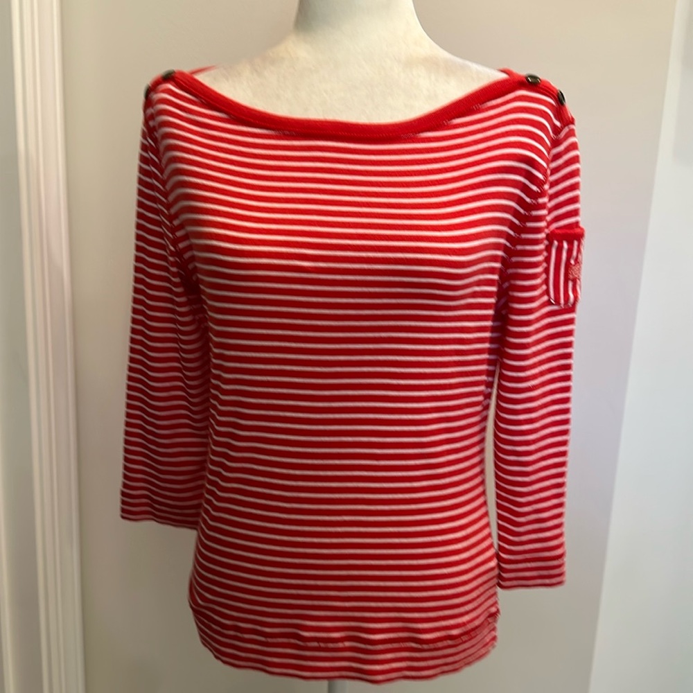 LRL- Ralph Lauren- Lauren Jeans CO. Red & White Stripes Long Sleeve Tee. Size M